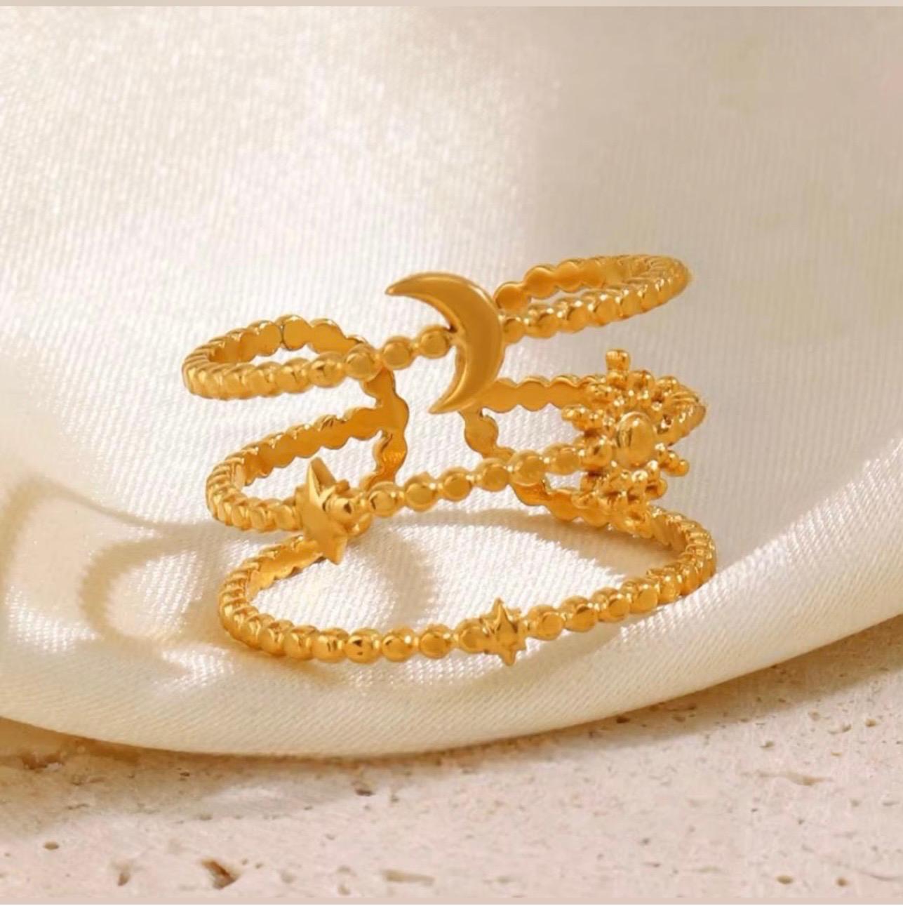 Moon Star Sun 3 layered ring