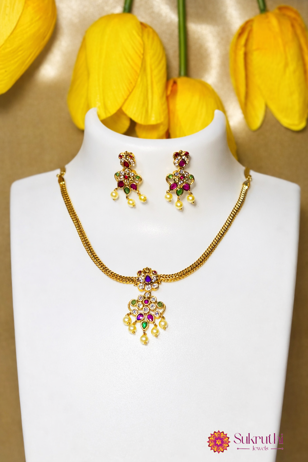 PREMIUM AD STONE MIX ATTIGAI WITH EARRINGS