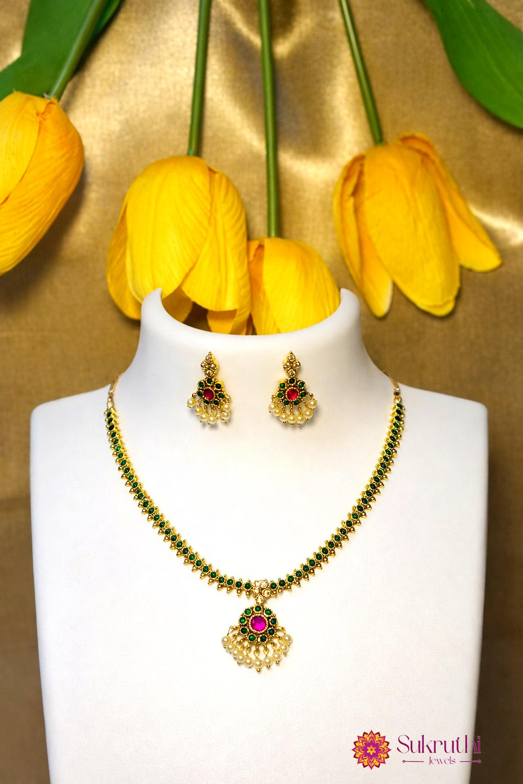 PREMIUM GOLD AD GREEN ANUGRAHA NECKLACE