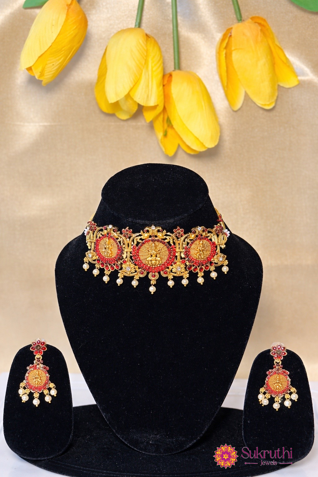 RED RUBY STONES LAKSHMI CHOKER