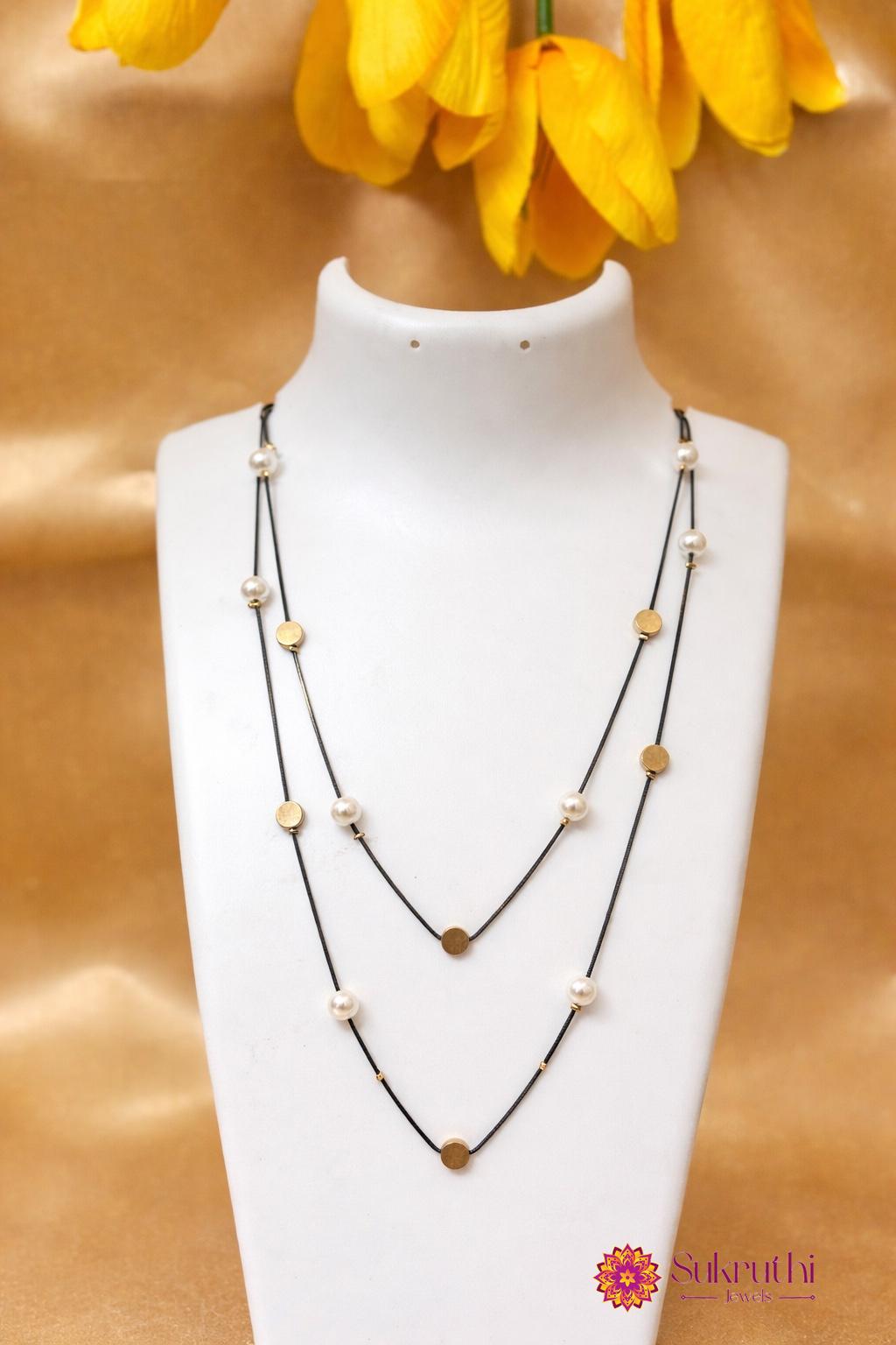 DOUBLE LAYERED BEADS &CHARM  NECK PIECE(WHITE & GOLD)